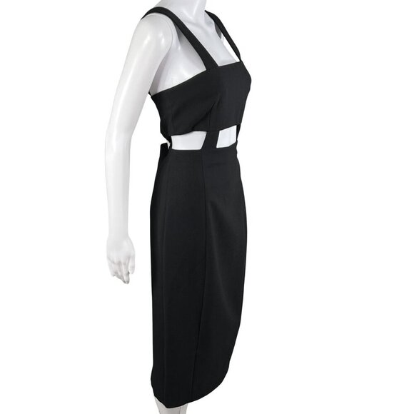 Cinq A Sept NWT Womens 8 Black Midi Cutout Dress Straps Side Zippers Bodycon - Picture 2 of 16